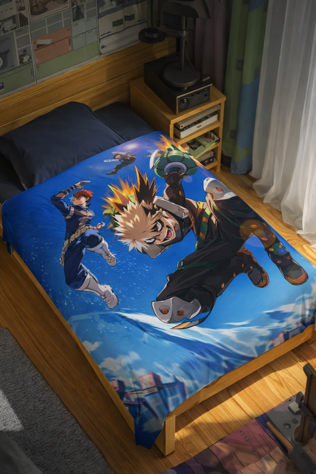 My Hero Academia Deku, Bakugo & Todoroki Action Wall Tapestry – Explosive Anime Hero Art (56 × 96 Inches)