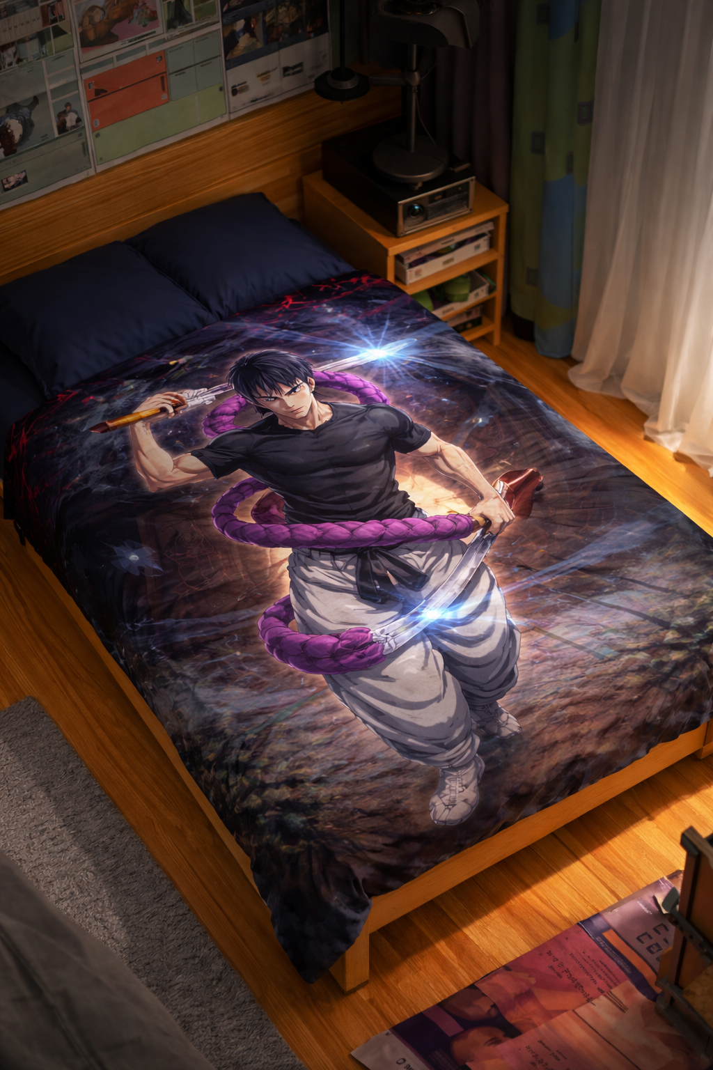 Toji Fushiguro Dark Sorcerer Slayer Wall Tapestry – Cursed Blade Anime Art (56 × 96 Inches)
