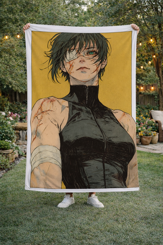 Maki Zenin Battle Warrior Wall Tapestry – Jujutsu Kaisen Anime Combat Art (56 × 96 Inches)