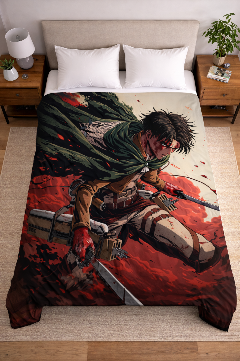 Levi Ackerman Elite Soldier Wall Tapestry – Attack on Titan Battle Art (56 × 96 Inches)
