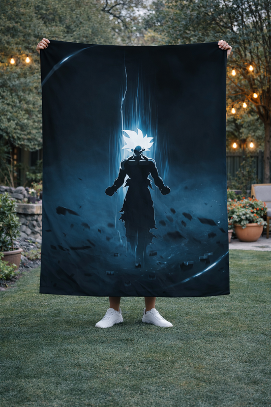 Goku Ascended Aura Wall Tapestry – Dragon Ball Power Awakening Art (56 × 96 Inches)