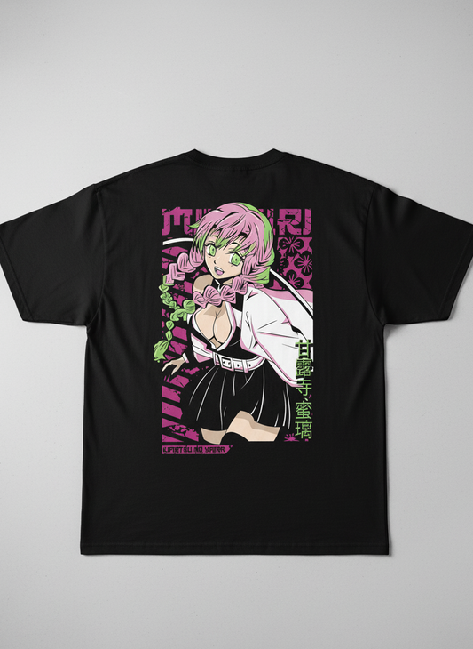 Oversized Mitsuri Kanroji Neon Panel Graphic T-Shirt