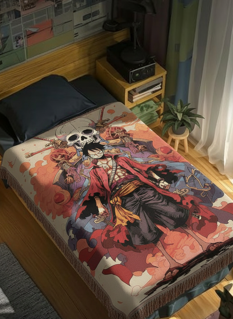 Luffy Inspired Pirate King Anime Wall Tapestry – Premium Large Size (56 × 96 Inches)