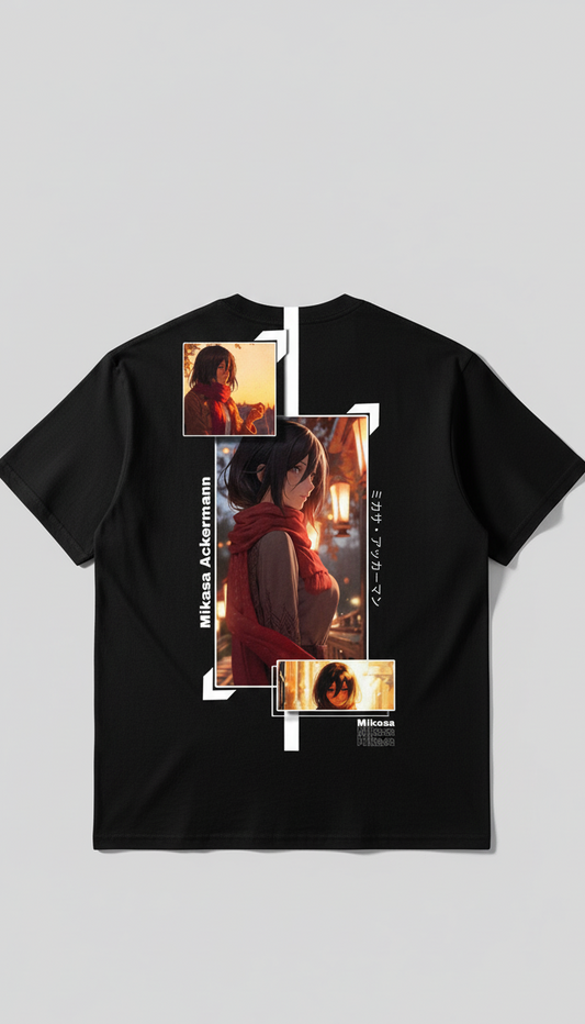 Oversized Mikasa Ackerman Aesthetic Panel Graphic T-Shirt