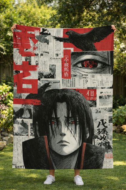 Naruto Itachi Uchiha Mangekyo Sharingan Wall Tapestry – Dark Crow Anime Art (56 × 96 Inches)