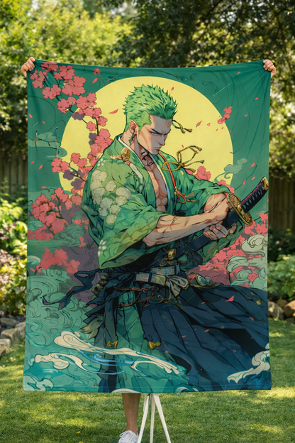 One Piece Roronoa Zoro Samurai Moon Wall Tapestry – Legendary Swordsman Anime Art (56 × 96 Inches)