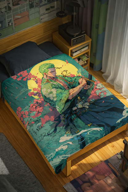 One Piece Roronoa Zoro Samurai Moon Wall Tapestry – Legendary Swordsman Anime Art (56 × 96 Inches)