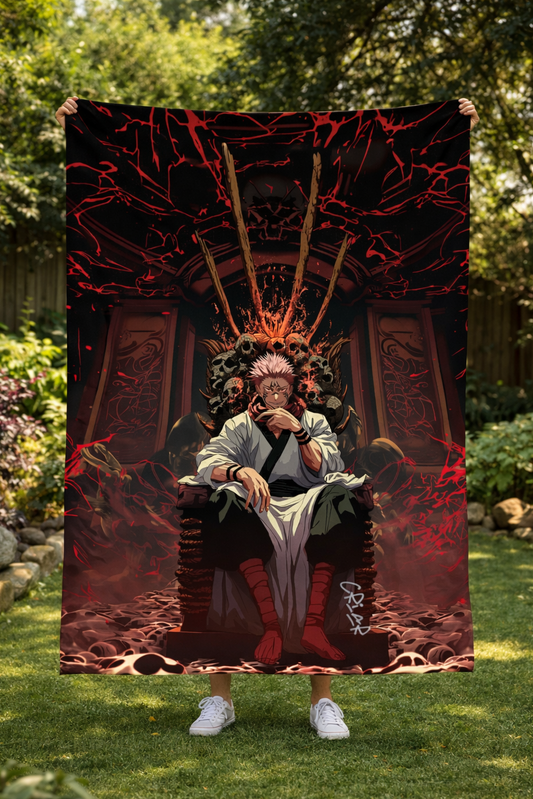 Jujutsu Kaisen Sukuna King of Curses Anime Wall Tapestry – Dark Throne Art Statement Piece (56 × 96 Inches)
