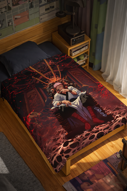 Jujutsu Kaisen Sukuna King of Curses Anime Wall Tapestry – Dark Throne Art Statement Piece (56 × 96 Inches)