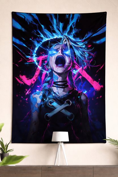 Arcane Jinx Chaos Anime Wall Tapestry – Electrifying League of Legends Art (56 × 96 Inches)