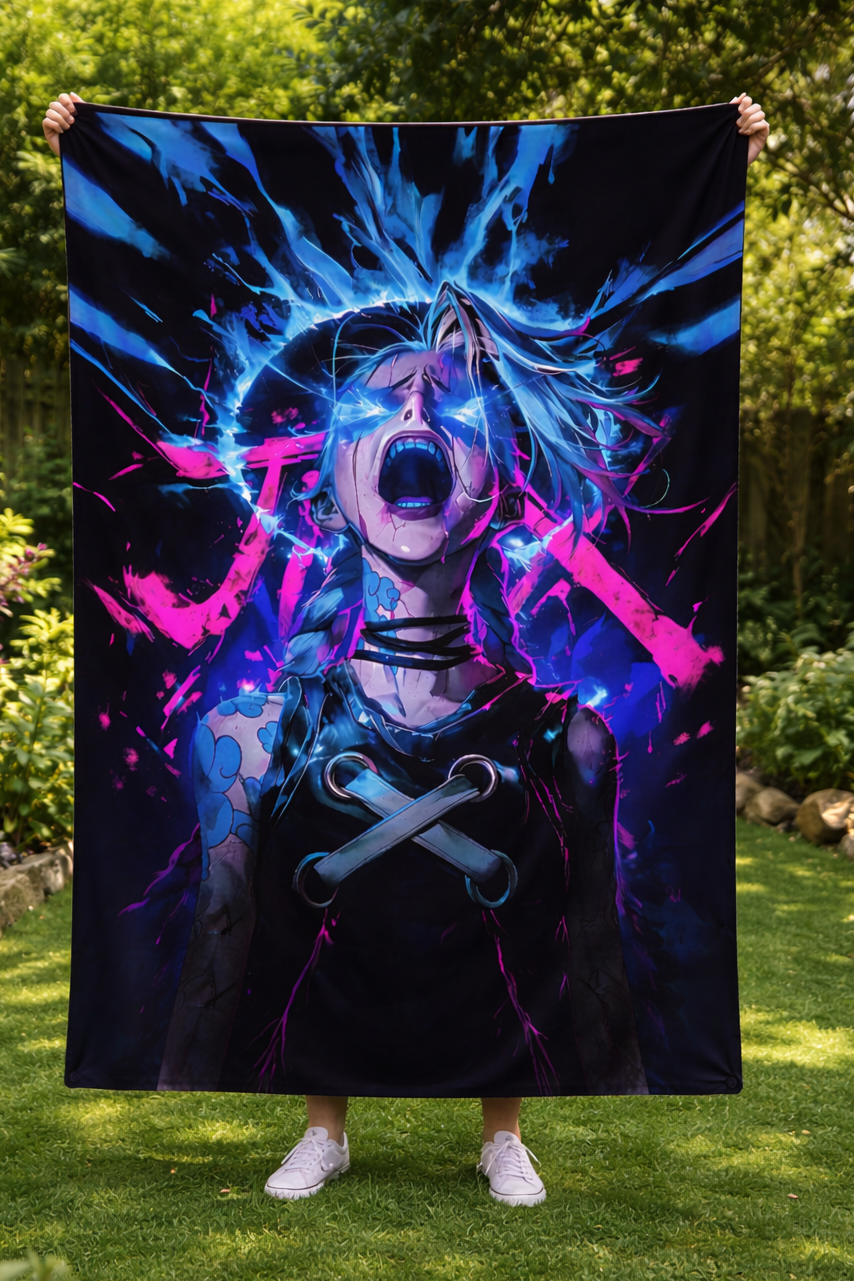 Arcane Jinx Chaos Anime Wall Tapestry – Electrifying League of Legends Art (56 × 96 Inches)