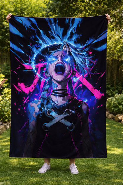 Arcane Jinx Chaos Anime Wall Tapestry – Electrifying League of Legends Art (56 × 96 Inches)