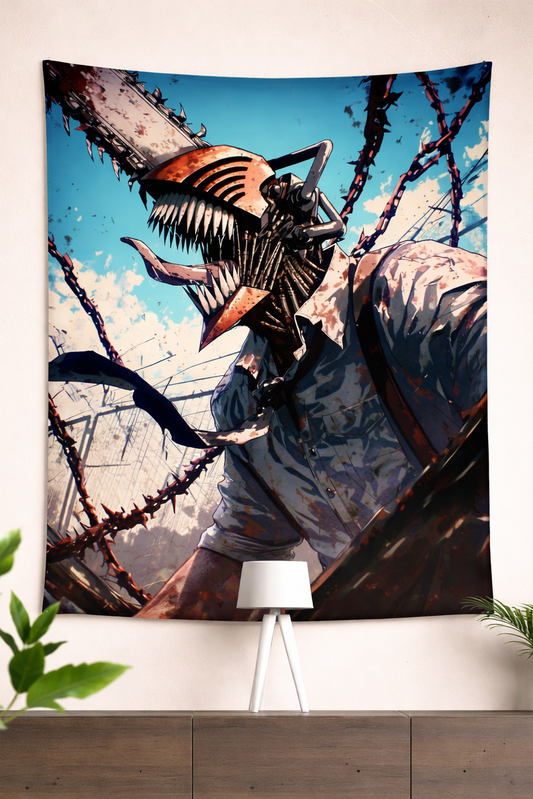 Chainsaw Man Denji Devil Form Anime Wall Tapestry – Brutal Action Art Statement Piece (56 × 96 Inches)