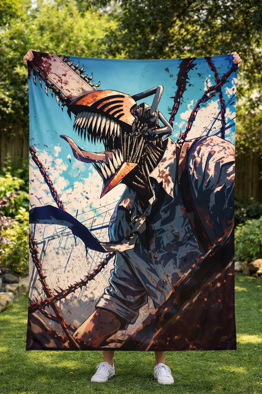 Chainsaw Man Denji Devil Form Anime Wall Tapestry – Brutal Action Art Statement Piece (56 × 96 Inches)
