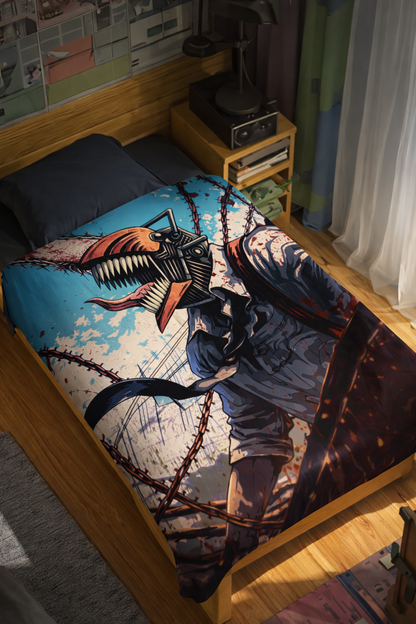 Chainsaw Man Denji Devil Form Anime Wall Tapestry – Brutal Action Art Statement Piece (56 × 96 Inches)