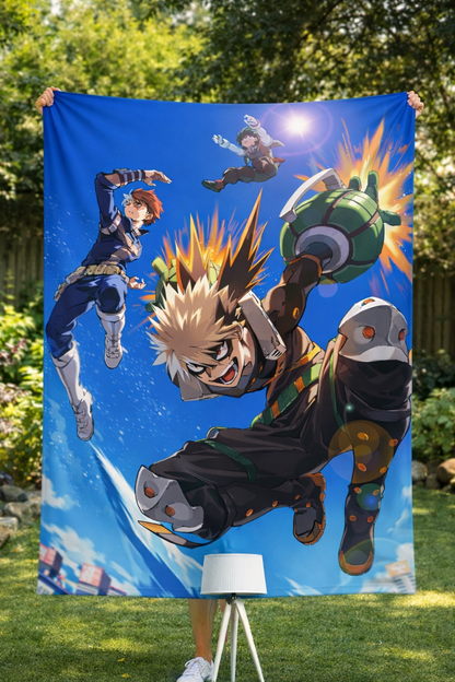 My Hero Academia Deku, Bakugo & Todoroki Action Wall Tapestry – Explosive Anime Hero Art (56 × 96 Inches)