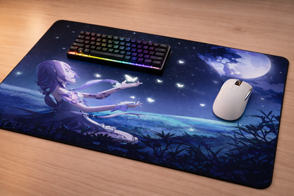 Moonlight Butterfly Anime Desk Mat – XL Aesthetic Gaming Mouse Pad (12 × 23 Inches)