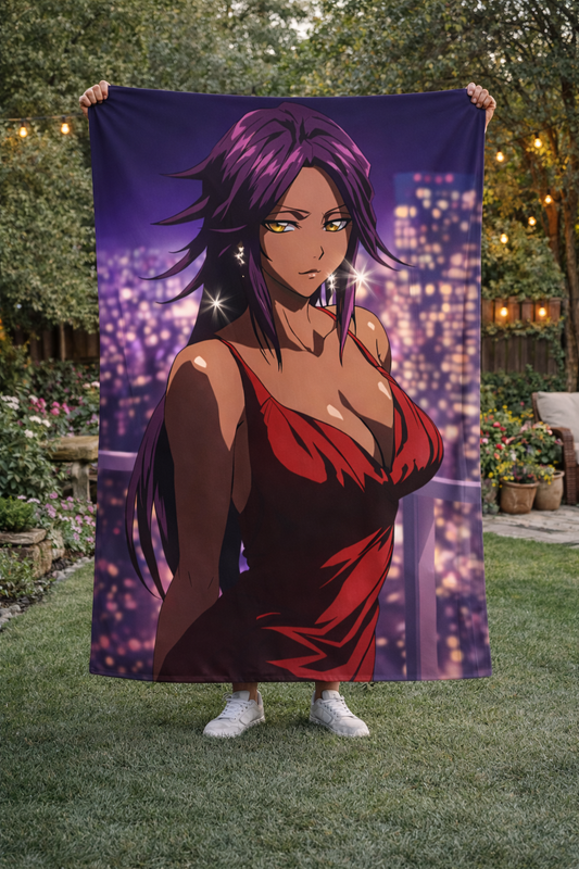 Yoruichi Shihouin Lightning Goddess Wall Tapestry – Bleach Anime Night City Art (56 × 96 Inches)
