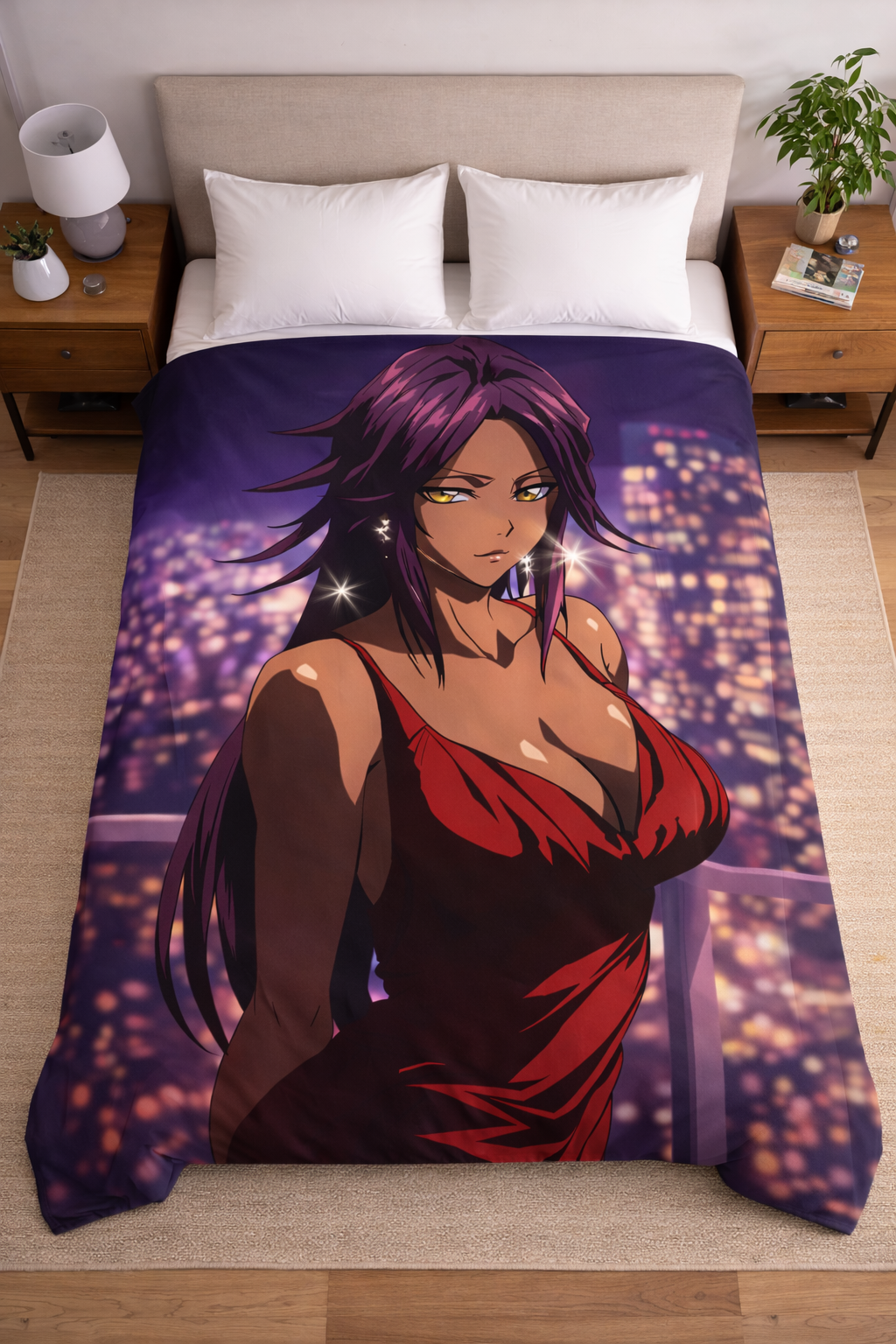 Yoruichi Shihouin Lightning Goddess Wall Tapestry – Bleach Anime Night City Art (56 × 96 Inches)