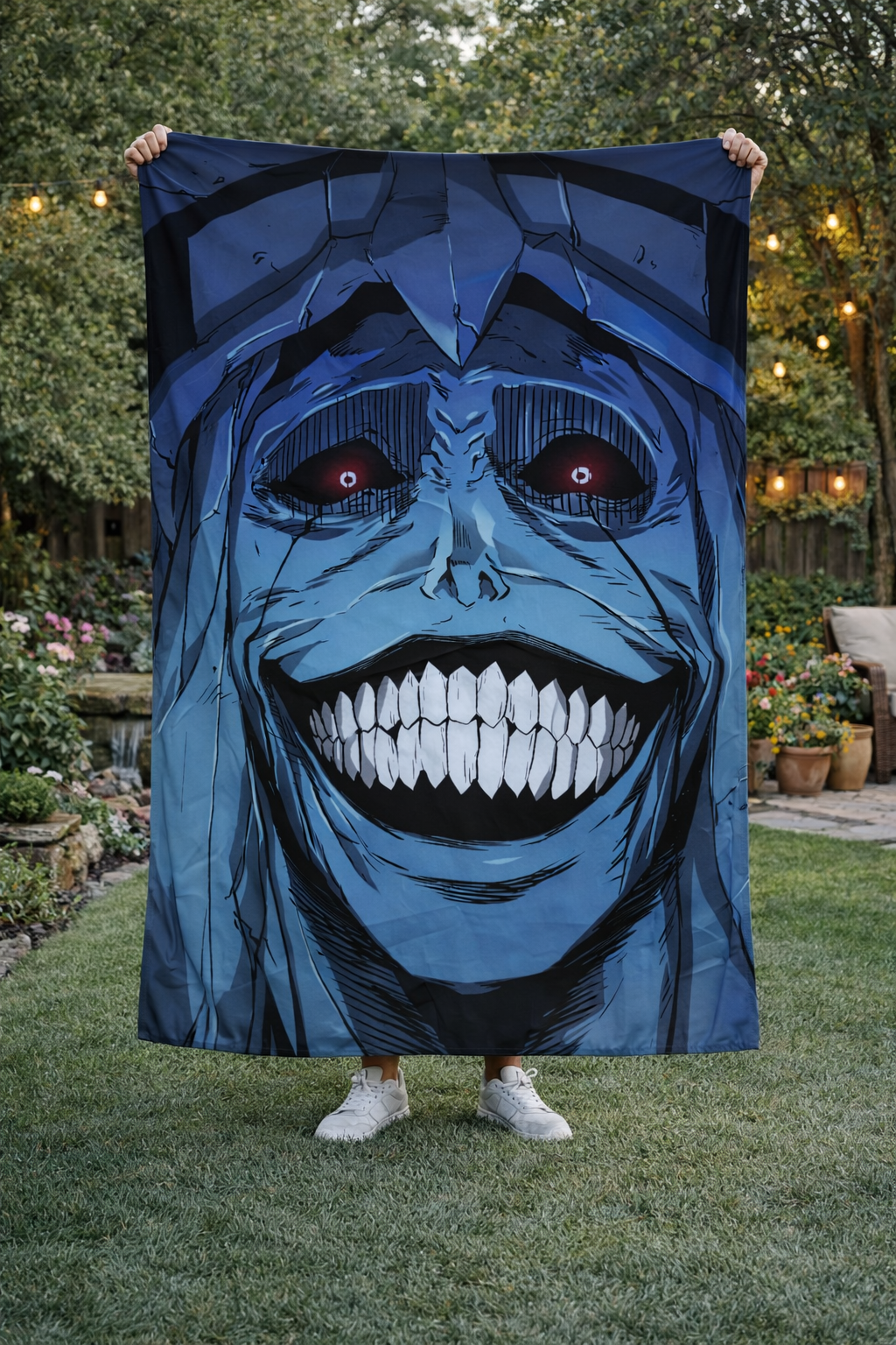 Solo Leveling Statue of God Horror Wall Tapestry – Shadow Dungeon Anime Art (56 × 96 Inches)