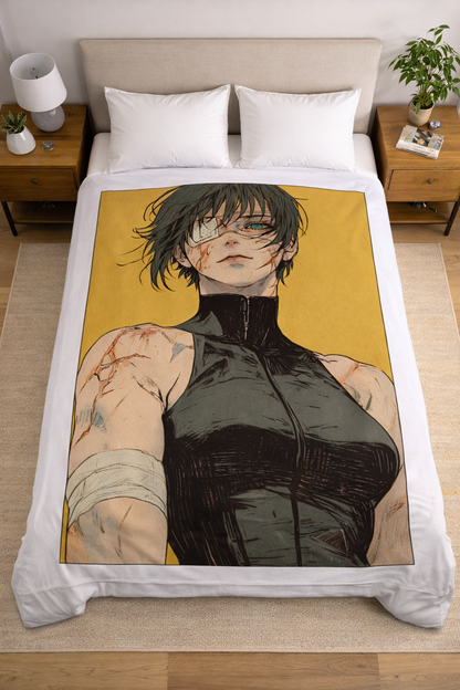 Maki Zenin Battle Warrior Wall Tapestry – Jujutsu Kaisen Anime Combat Art (56 × 96 Inches)