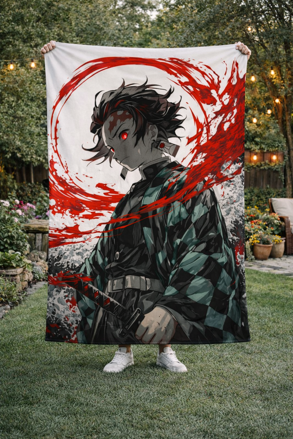 Tanjiro Kamado Crimson Blade Wall Tapestry – Demon Slayer Battle Art (56 × 96 Inches)