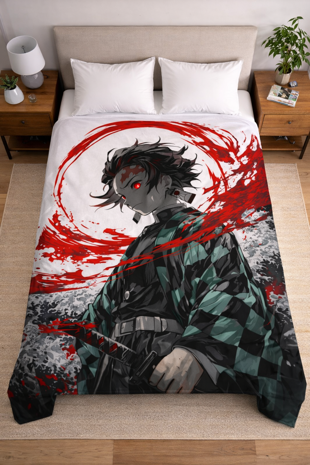 Tanjiro Kamado Crimson Blade Wall Tapestry – Demon Slayer Battle Art (56 × 96 Inches)