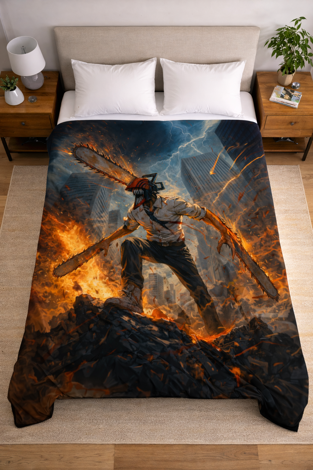 Denji Chainsaw Devil Rampage Wall Tapestry – Chainsaw Man Battle Anime Art (56 × 96 Inches)
