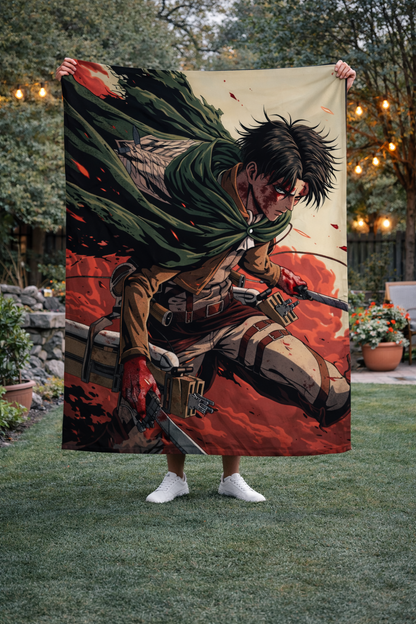 Levi Ackerman Elite Soldier Wall Tapestry – Attack on Titan Battle Art (56 × 96 Inches)
