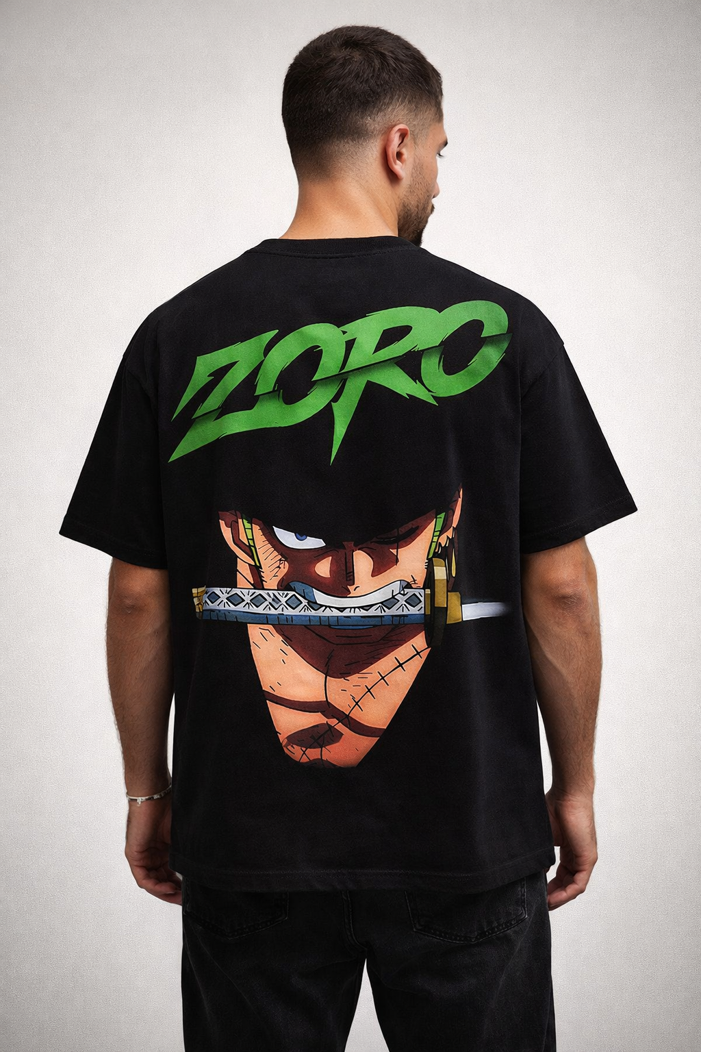 Oversized Roronoa Zoro Three-Sword Style Anime Graphic T-Shirt