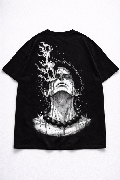 Oversized Portgas D. Ace Flame Portrait Anime Graphic T-Shirt