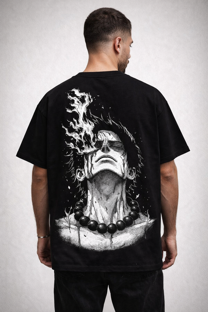 Oversized Portgas D. Ace Flame Portrait Anime Graphic T-Shirt