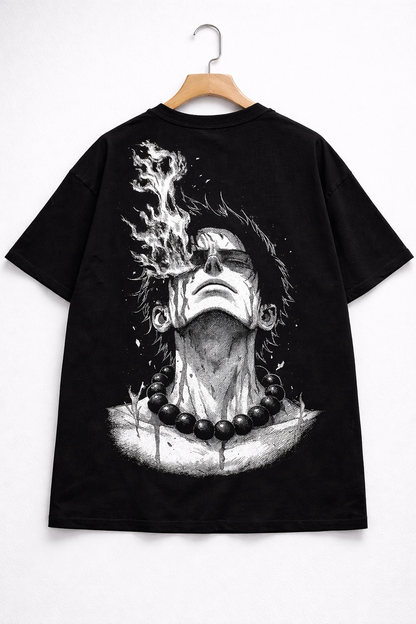 Oversized Portgas D. Ace Flame Portrait Anime Graphic T-Shirt