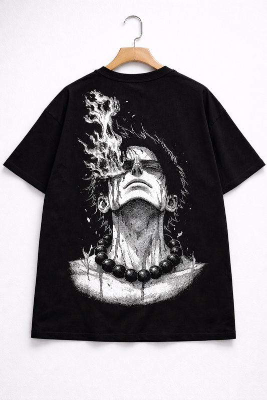 Oversized Portgas D. Ace Flame Portrait Anime Graphic T-Shirt