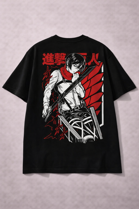 Oversized Mikasa Ackerman Dark Anime Graphic T-Shirt