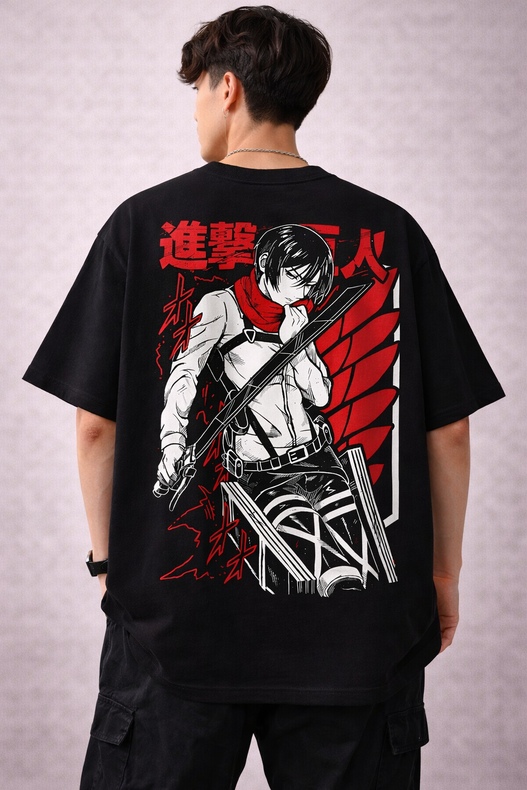 Oversized Mikasa Ackerman Dark Anime Graphic T-Shirt