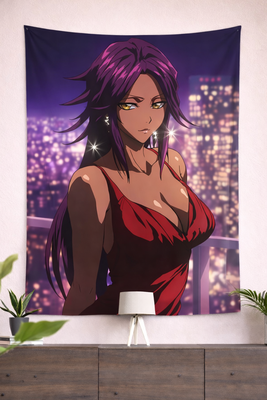 Yoruichi Shihouin Lightning Goddess Wall Tapestry – Bleach Anime Night City Art (56 × 96 Inches)