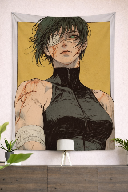 Maki Zenin Battle Warrior Wall Tapestry – Jujutsu Kaisen Anime Combat Art (56 × 96 Inches)