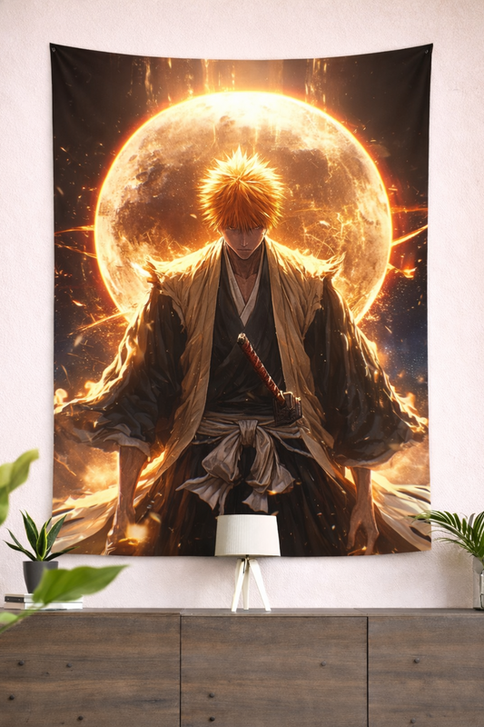 Ichigo Kurosaki Soul Reaper Power Wall Tapestry – Bleach Anime Eclipse Art (56 × 96 Inches)