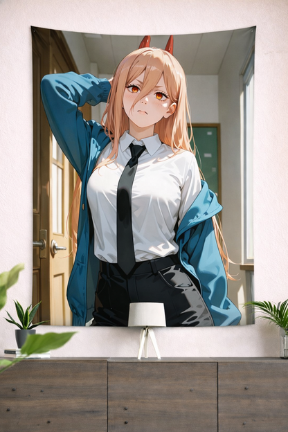 Power Blood Devil Attitude Wall Tapestry – Chainsaw Man Anime Art (56 × 96 Inches)