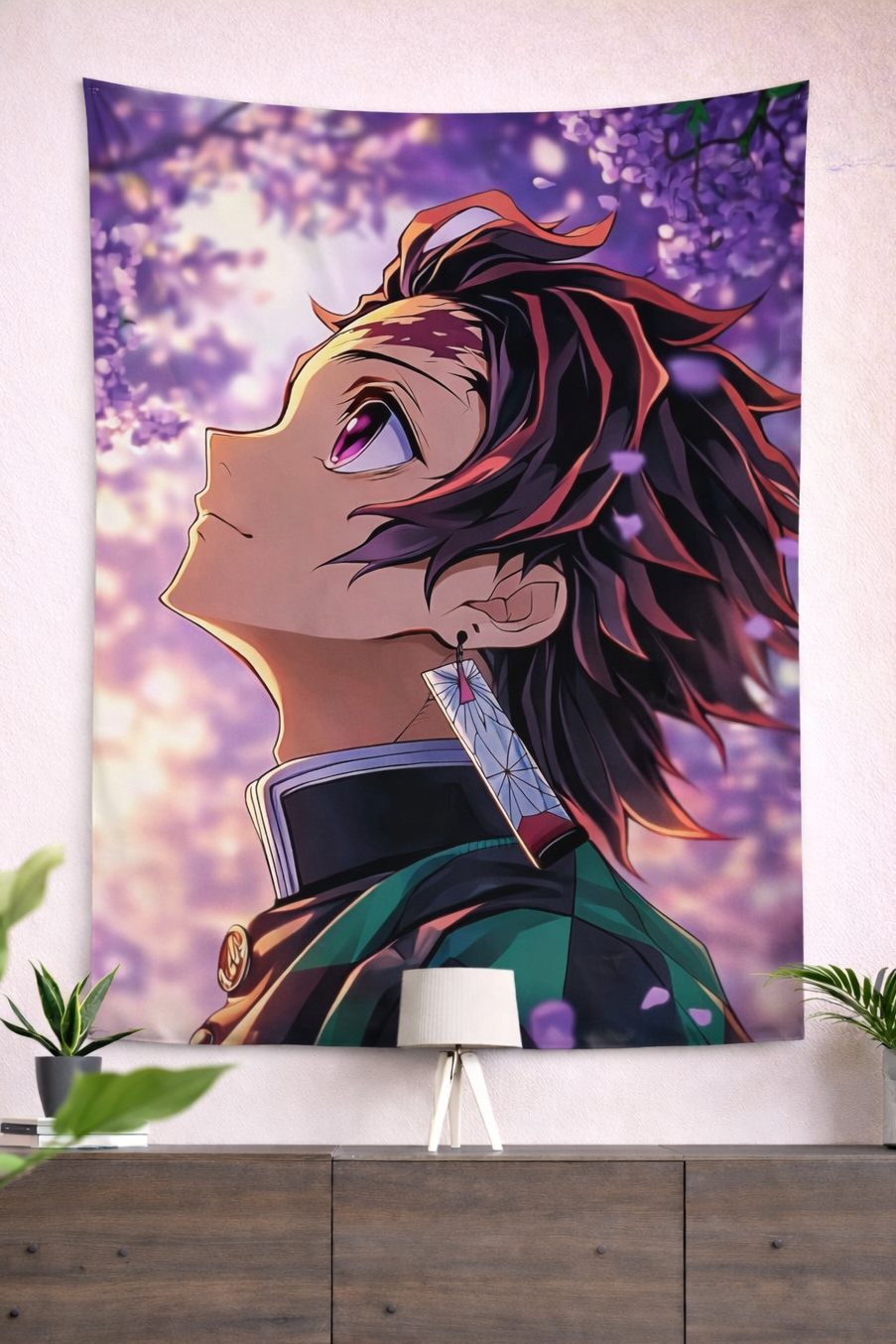 Tanjiro Kamado Cherry Blossom Resolve Wall Tapestry – Demon Slayer Anime Art (56 × 96 Inches)