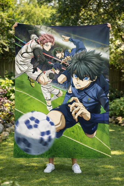 Blue Lock Isagi Yoichi Soccer Action Wall Tapestry – Intense Anime Football Art (56 × 96 Inches)