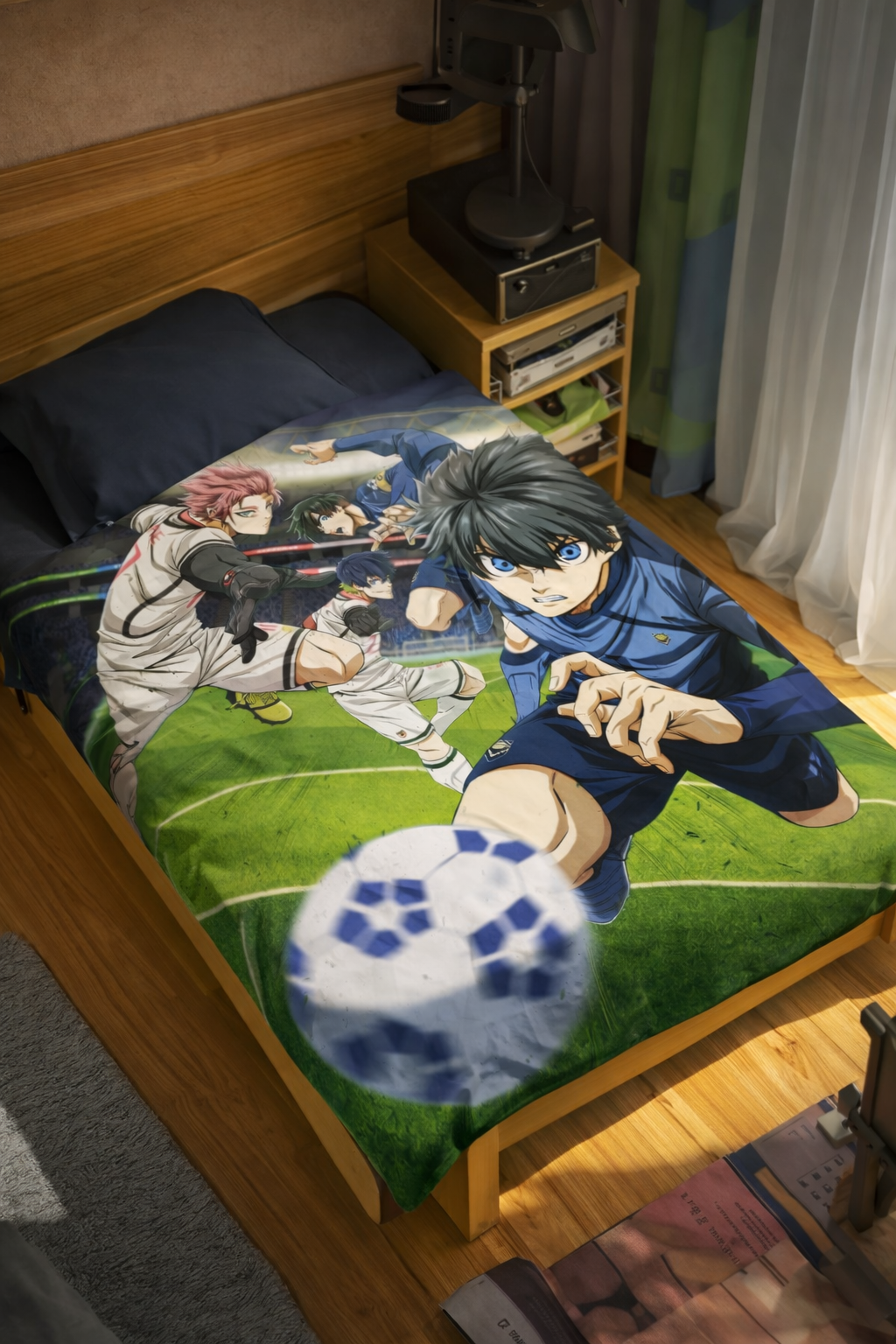 Blue Lock Isagi Yoichi Soccer Action Wall Tapestry – Intense Anime Football Art (56 × 96 Inches)