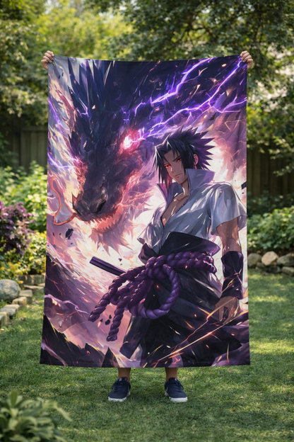 Naruto Sasuke Uchiha Susanoo Dragon Wall Tapestry – Dark Lightning Anime Art (56 × 96 Inches)
