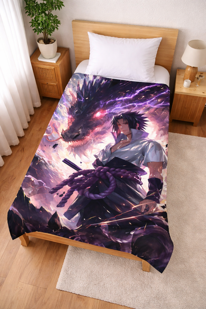 Naruto Sasuke Uchiha Susanoo Dragon Wall Tapestry – Dark Lightning Anime Art (56 × 96 Inches)