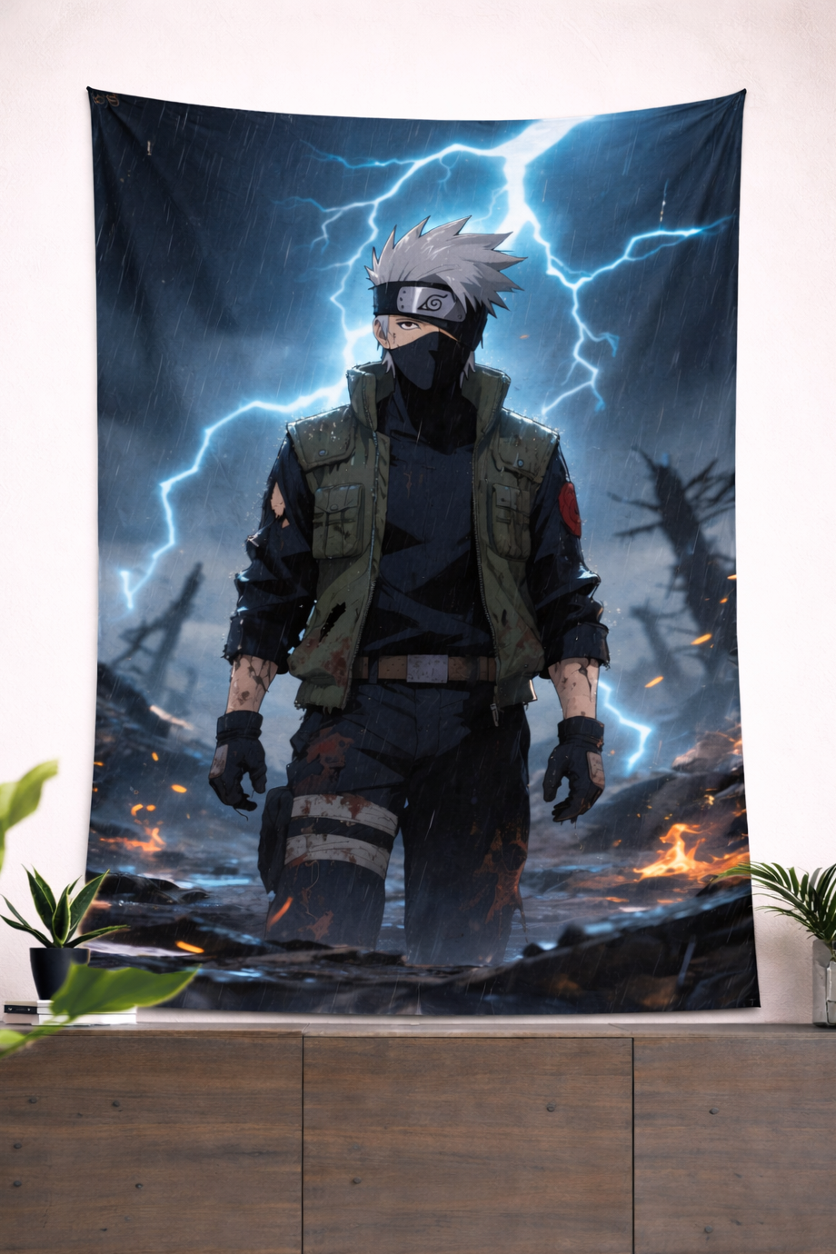 Kakashi Hatake Lightning Shinobi Wall Tapestry – Naruto Storm Battle Anime Art (56 × 96 Inches)
