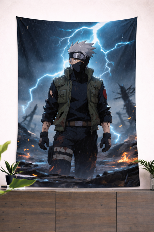 Kakashi Hatake Lightning Shinobi Wall Tapestry – Naruto Storm Battle Anime Art (56 × 96 Inches)