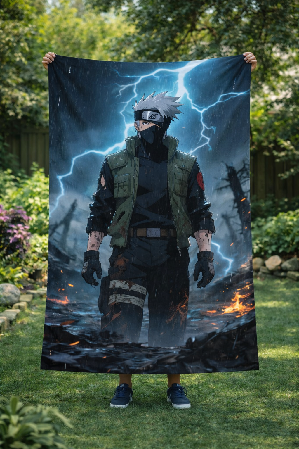 Kakashi Hatake Lightning Shinobi Wall Tapestry – Naruto Storm Battle Anime Art (56 × 96 Inches)