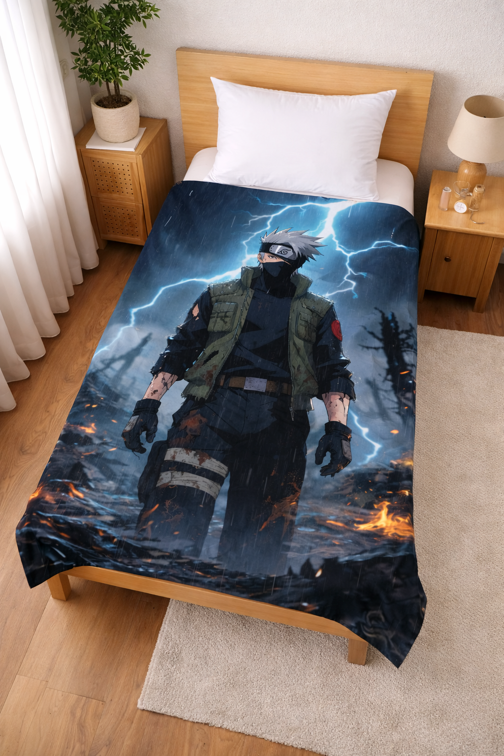 Kakashi Hatake Lightning Shinobi Wall Tapestry – Naruto Storm Battle Anime Art (56 × 96 Inches)