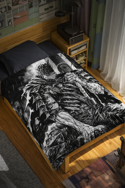 Berserk Guts Black Swordsman Monochrome Wall Tapestry – Dark Fantasy Anime Art (56 × 96 Inches)